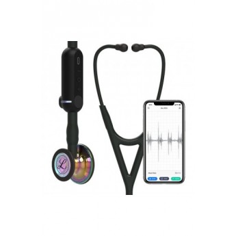 3M™ Littmann® CORE Digital Stethoscope 8572 High Polish Rainbow Chestpiece, Black Tube, Stem & Headset