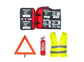 Τσάντα πρώτων βοηθειών με περιεχόμενο βάσει DIN 13164 και πυροσβεστήρα 1Kg