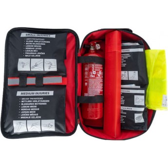Τσάντα πρώτων βοηθειών με περιεχόμενο βάσει DIN 13164 και πυροσβεστήρα 1Kg
